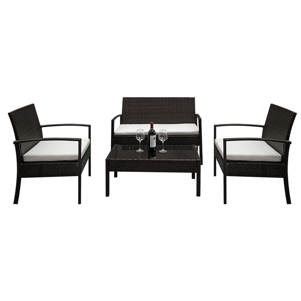 2pcs Arm Chairs, 1pc Love Seat & Tempered Glass Coffee Table Rattan Set  (Brown)-Lavish Kitchen Island
