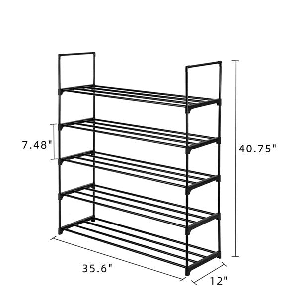 5 Tiers Shoe Rack Shoe Tower Shelf Storage Organizer For Bedroom, Entryway- Black