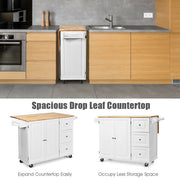 Kitchen Island Cart on Wheels with 3 Drawers and 2-door Cabinet-COSTWAY