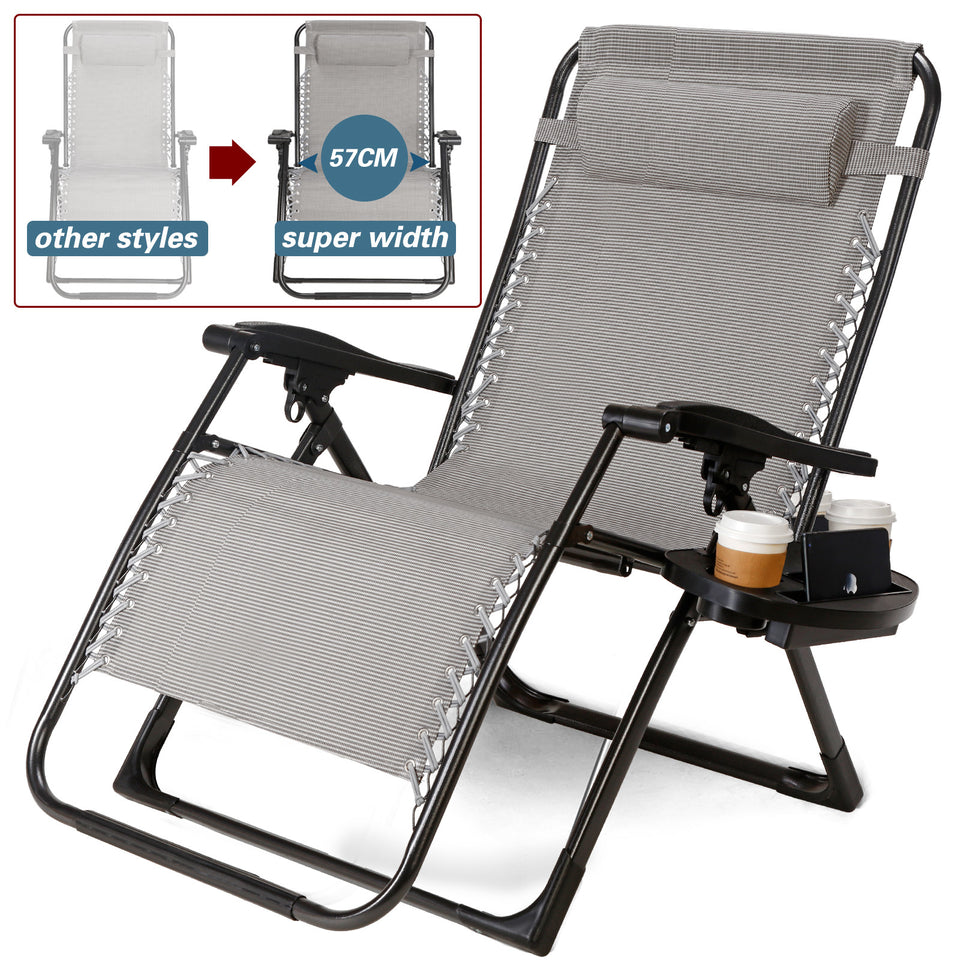 Sun Lounger Recliner Beach Chair Patio- Grey