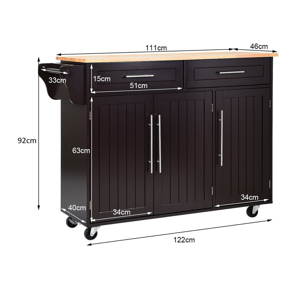 Kitchen Rolling Cart Island with Butcher Block (Brown)-COSTWAY