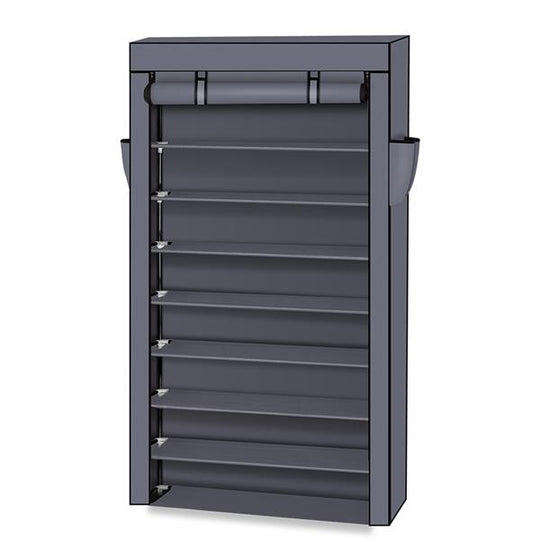 10 Tiers Shoe Rack with Dust proof Cover Closet Shoe Storage Cabinet Organizer Grey