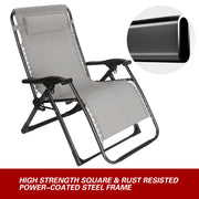 Gray Lavish Kitchen Isle sun lounger recliner beach chair on patio with adjustable backrest and padded seat.