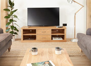 Baumhaus Mobel Oak mounted television cabinet with a widescreen design, showcasing a natural wood finish and modern style.