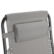 Grey Lavish Kitchen Isle sun lounger recliner beach chair with adjustable backrest on patio, ideal for outdoor relaxation.