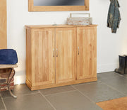 Baumhaus Mobel Oak extra large shoe cupboard with multiple compartments and a sleek oak finish.