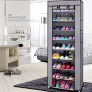 Grey Lavish Kitchen Isle shoe rack with 9 lattice compartments, made of non-woven fabric, space-saving design for organized footwear storage.