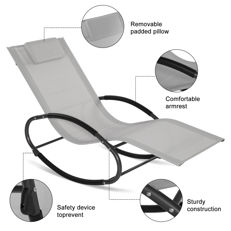 Outdoor Rocking Chair, Zero Gravity Rocker Chair with Padded Headrest-Textilene-Power