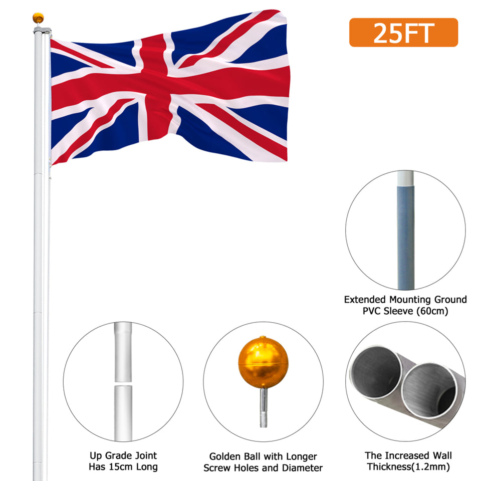 Aluminium Alloy Splicing Flagpole Adjustable And Retractable Courtyard Outdoor UK National Flagpole