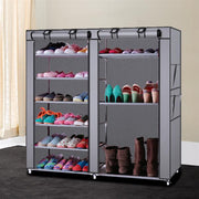 Lavish Kitchen Isle 6-row 2-line shoe rack with 12 lattice compartments in grey and coffee, made of non-woven fabric.