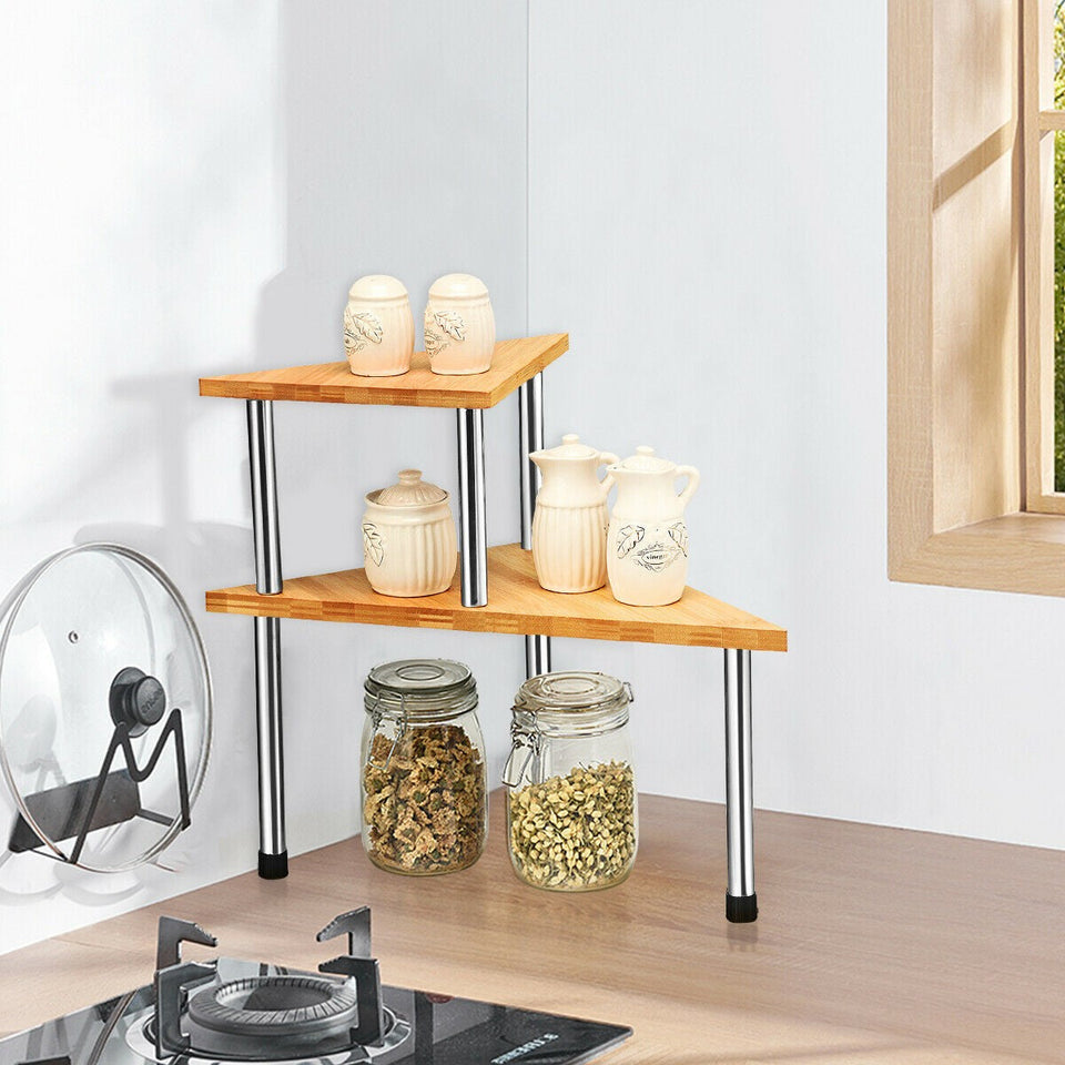 2-Tier Triangular Storage Shelf Countertop-COSTWAY