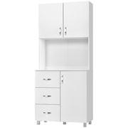 Adjustable Height Free standing Kitchen Cupboard with Shelves and Open Space- White