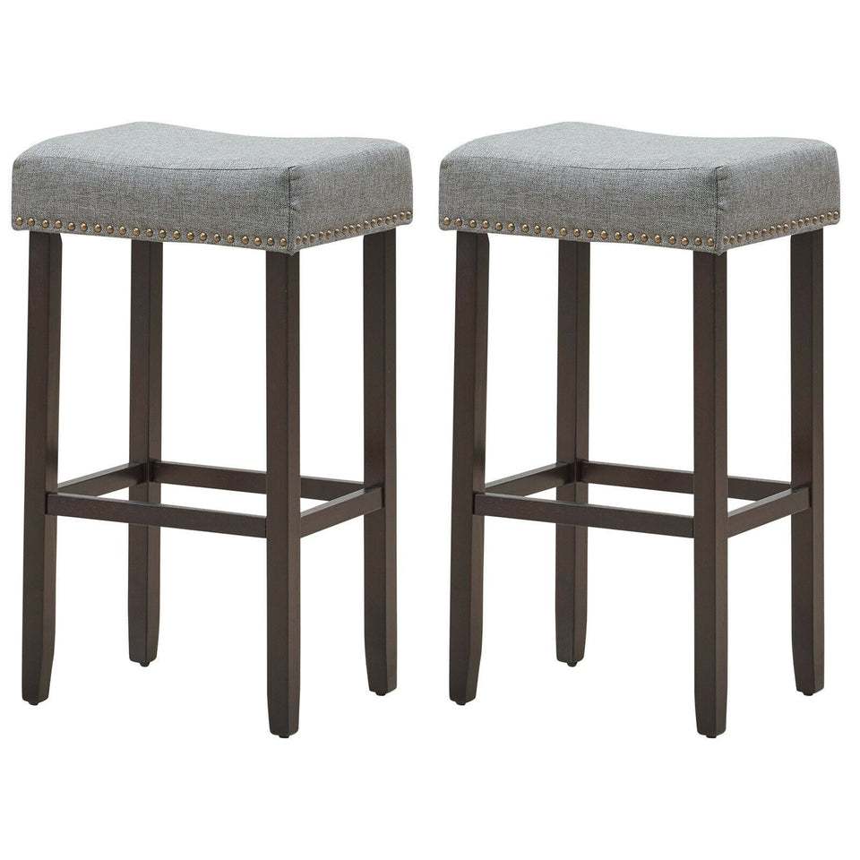 2 Traditional Upholstered Bar Stools-COSTWAY
