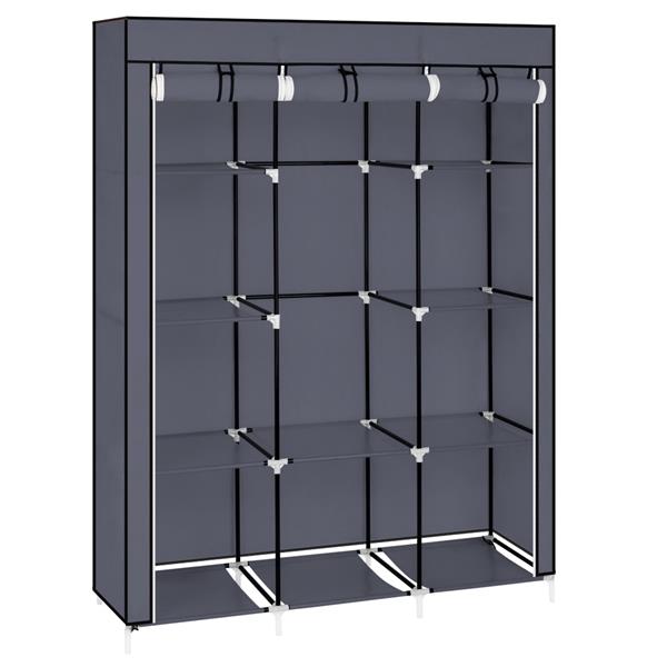 67" Portable Closet Organizer Wardrobe Storage Organizer with 10 Shelves Quick and Easy to Assemble Extra Space Grey