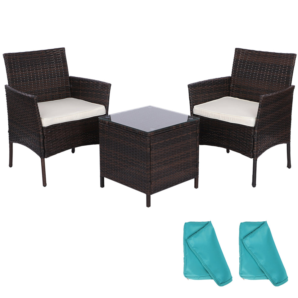 Brown 3 PCS Rattan Wicker Furniture Set Of 2 with Coffee Table