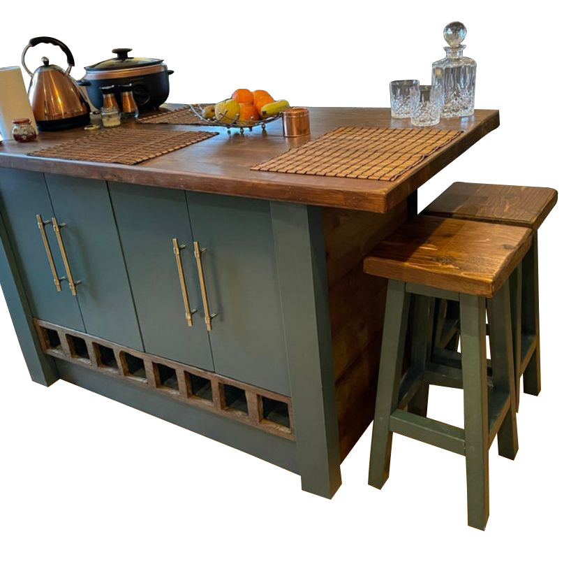 Bespoke Kitchen Island with 50mm solid wood worktop with seating area and storage (150- 200cm)