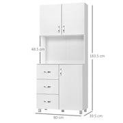 Adjustable Height Free standing Kitchen Cupboard with Shelves and Open Space- White