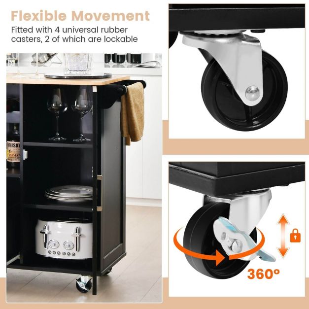 Rolling Kitchen Island Cart with Drop-Leaf Countertop and 4 Rotatable Casters