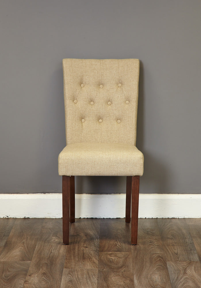 Walnut Flare Back Upholstered Dining Chair - Biscuit (Pack of Two)