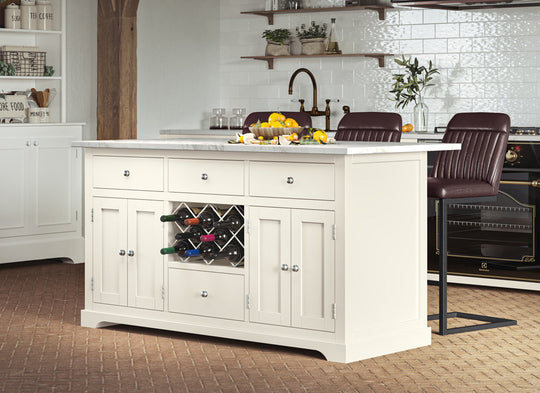 Baumhaus Cream Kitchen Island With White Marble Worktop