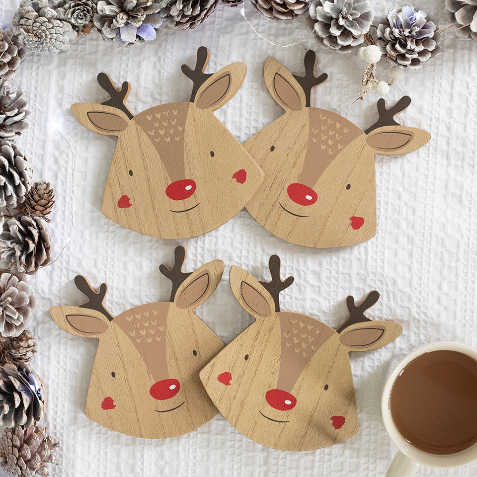 Set of 4 Chirstmas Reindeer Coasters| Christmas Hostess Gift