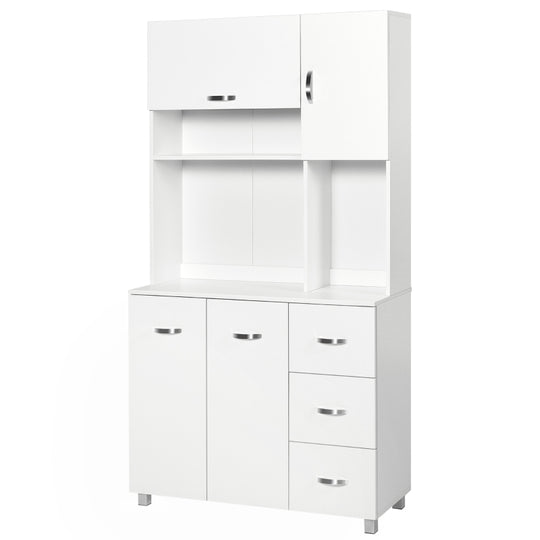Freestanding Kitchen Storage Unit w/ Cupboard Open Compartments - White