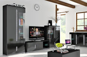 Tall Black Gloss Display Cabinet and Grey Glass Door - Lavish Kitchen Isle