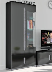 Tall Black Gloss Display Cabinet and Grey Glass Door - Lavish Kitchen Isle