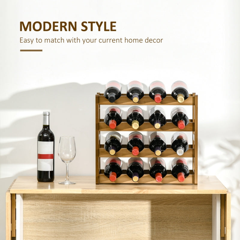 Free Standing Bamboo Wine Rack with 16 Bottles Holder| 4-tier Bottle Organizer| Home Bar