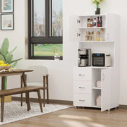 Adjustable Height Free standing Kitchen Cupboard with Shelves and Open Space- White
