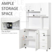 Freestanding Kitchen Storage Unit w/ Cupboard Open Compartments - White