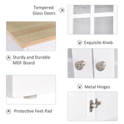 HOMCOM white kitchen cupboard sideboard storage cabinet with glass doors, shelves, and countertop, 80L x 37W x 183H cm.
