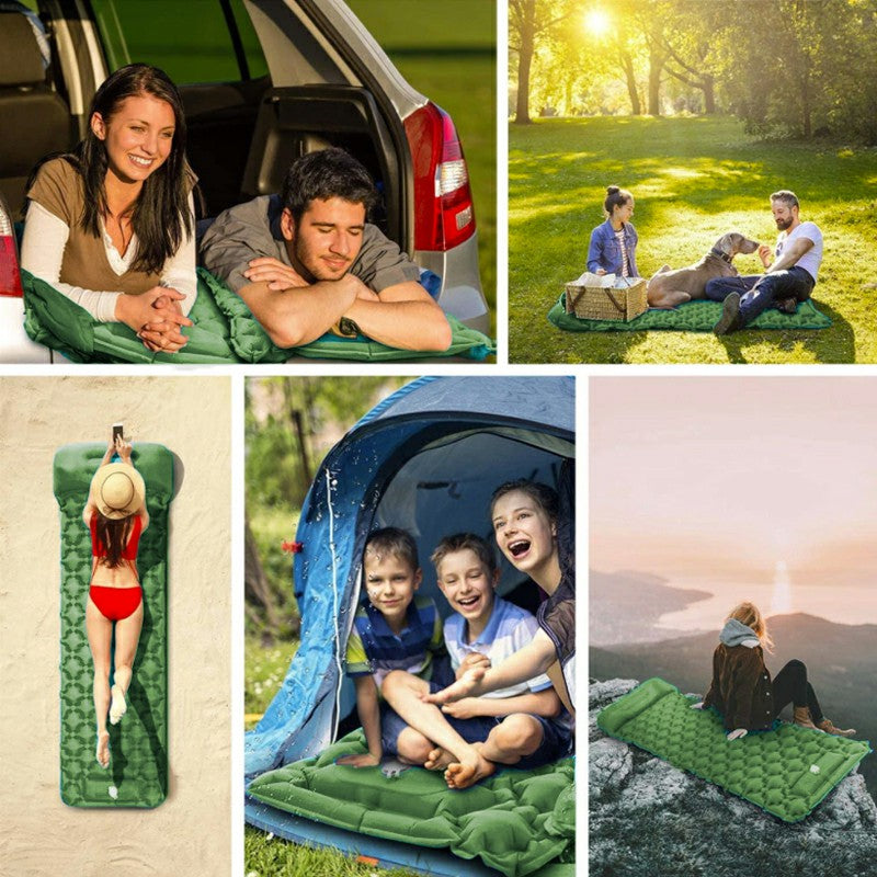 Integrated Foot Pump Portable Inflatable Camping Sleeping Mat with Pillow