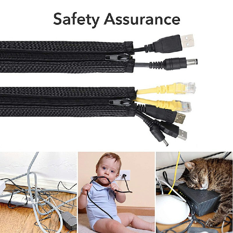 120cm Cable Tidy Zip Sleeve for PC/TV Wire Management Organisers Cable Cover Protector