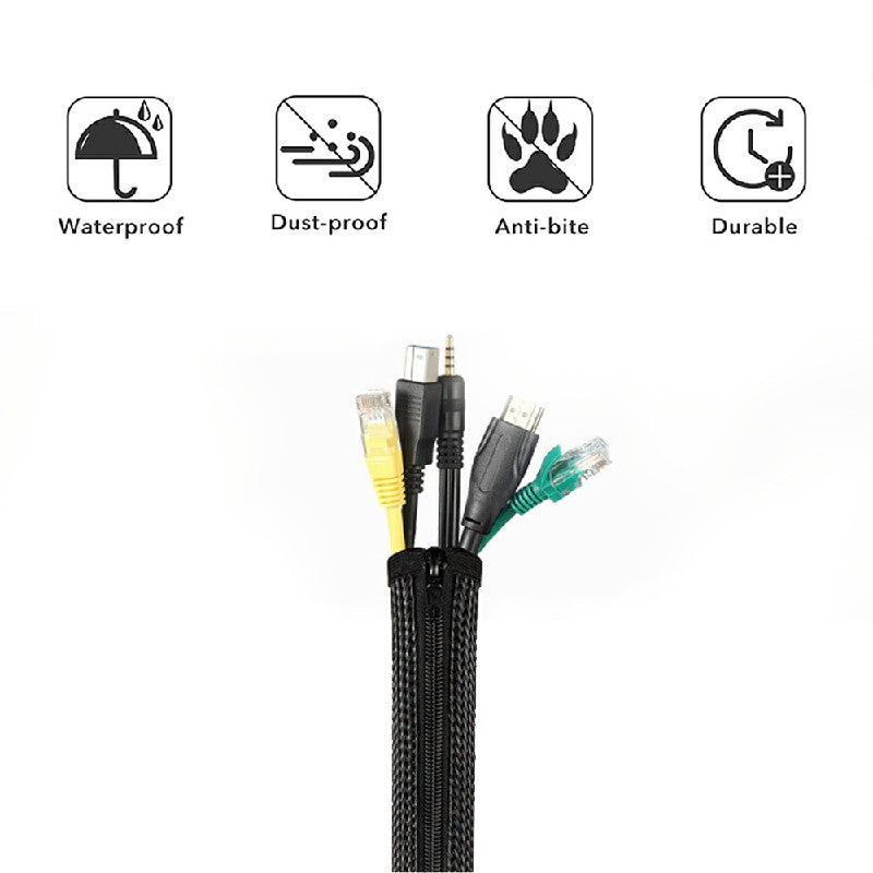 120cm Cable Tidy Zip Sleeve for PC/TV Wire Management Organisers Cable Cover Protector