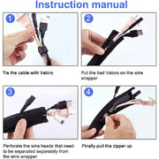 120cm Cable Tidy Zip Sleeve for PC/TV Wire Management Organisers Cable Cover Protector - Lavish Kitchen Isle
