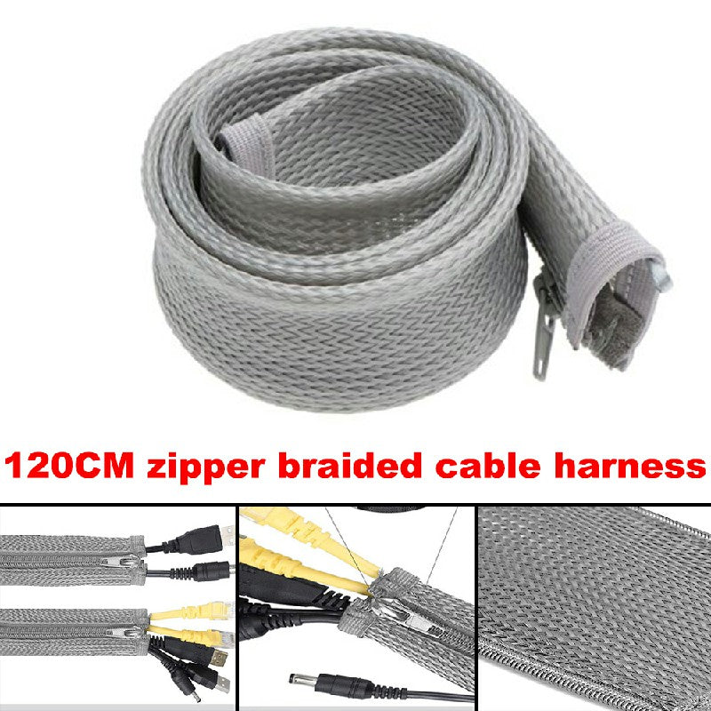 120cm Cable Tidy Zip Sleeve for PC/TV Wire Management Organisers Cable Cover Protector