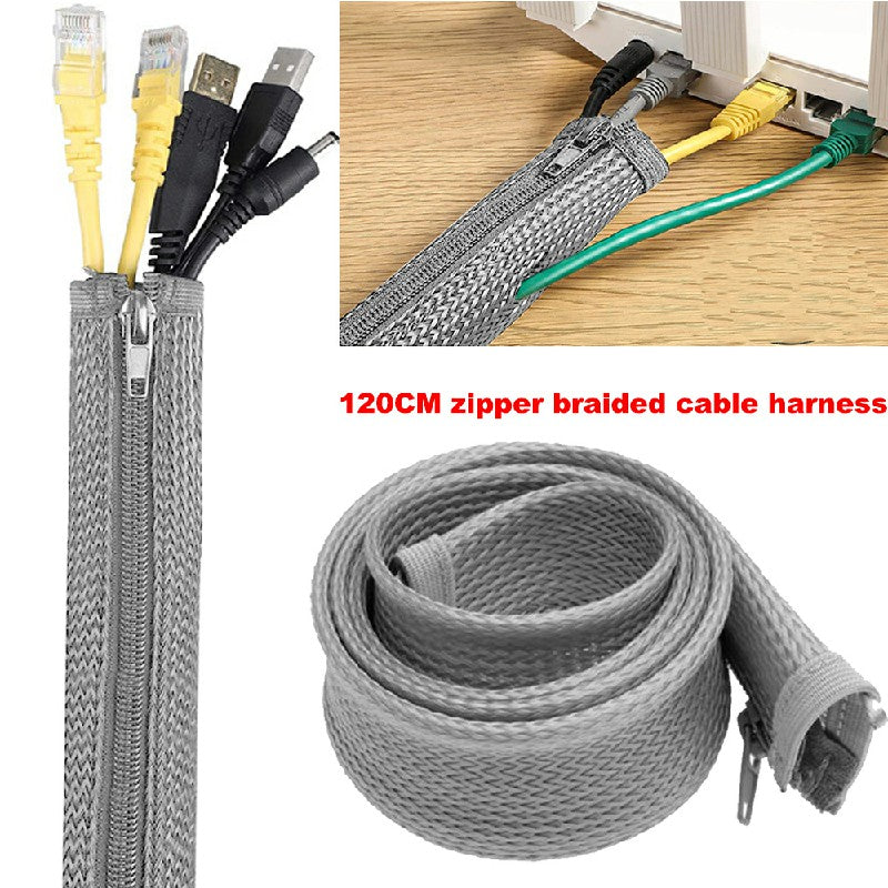 120cm Cable Tidy Zip Sleeve for PC/TV Wire Management Organisers Cable Cover Protector