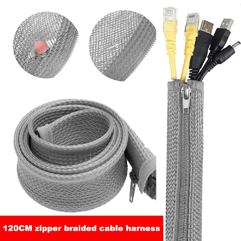 120cm Cable Tidy Zip Sleeve for PC/TV Wire Management Organisers Cable Cover Protector