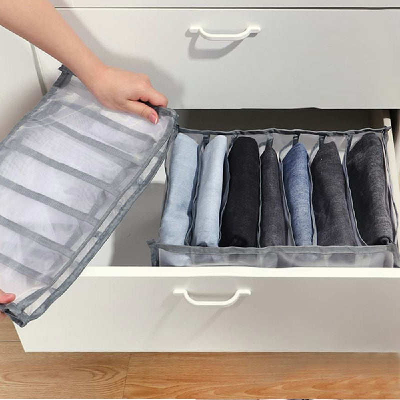 Clothes Storage Bags Foldable Organizer Wardrobe Cube Closet Boxes Compartment for Jeans 7 Grids