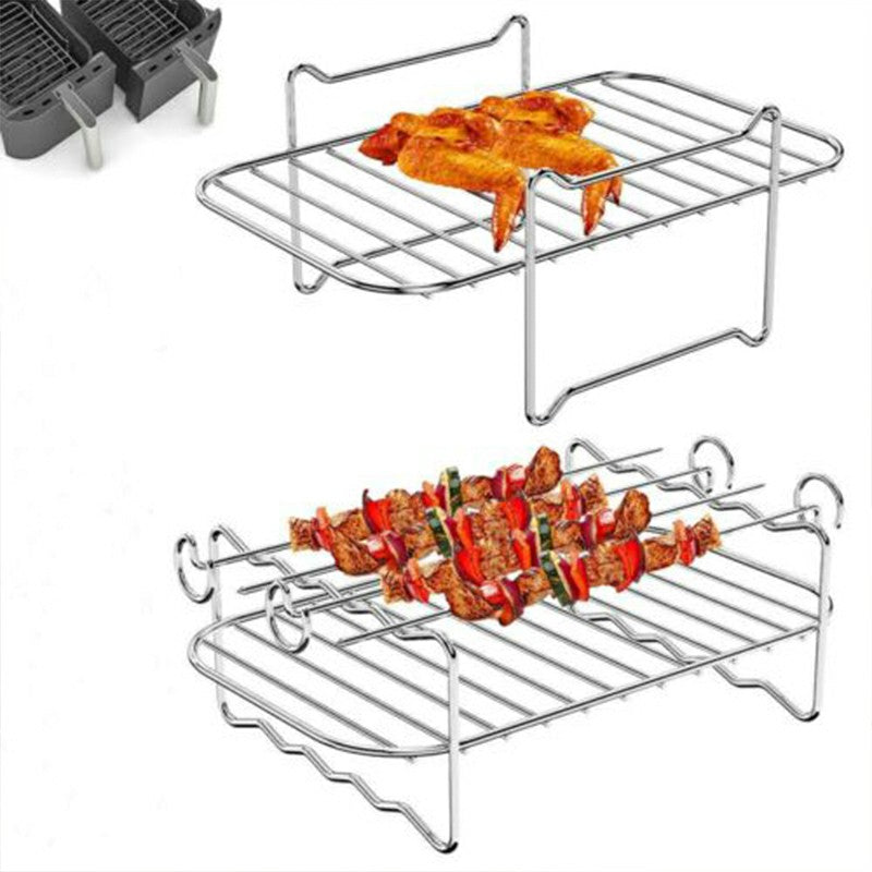 Air Fryer Rack Stainless Steel Double Basket Grill Sticks Accessories