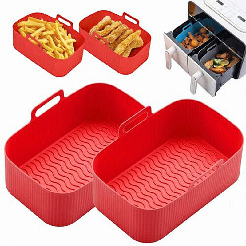 2PCS Silicone Pots Kitchen BBQ Plate Heating Baking Pan Fit For Air Fryer