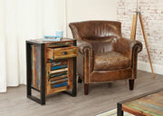 Baumhaus Urban Chic lamp table featuring one door and one drawer in a stylish design with a wooden finish.