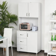 Adjustable Height Free standing Kitchen Cupboard with Shelves and Open Space- White