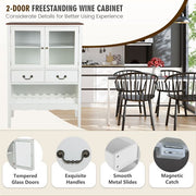 Wooden Kitchen Sideboard with Wine Rack 2 Glass Doors and Drawers