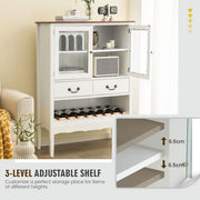 Wooden Kitchen Sideboard with Wine Rack 2 Glass Doors and Drawers