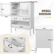 Wooden Kitchen Sideboard with Wine Rack 2 Glass Doors and Drawers