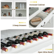 Wooden Kitchen Sideboard with Wine Rack 2 Glass Doors and Drawers