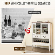 Wooden Kitchen Sideboard with Wine Rack 2 Glass Doors and Drawers
