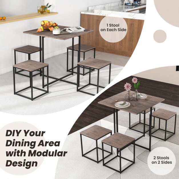 5 Piece Dining Table Set with Metal Frame for Small Spaces